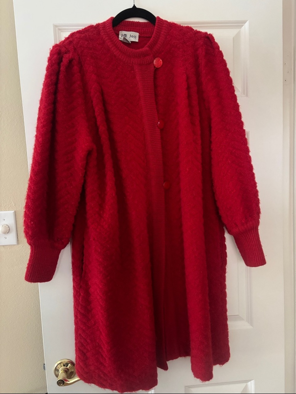 Red Wool Knit Cardigan Coat